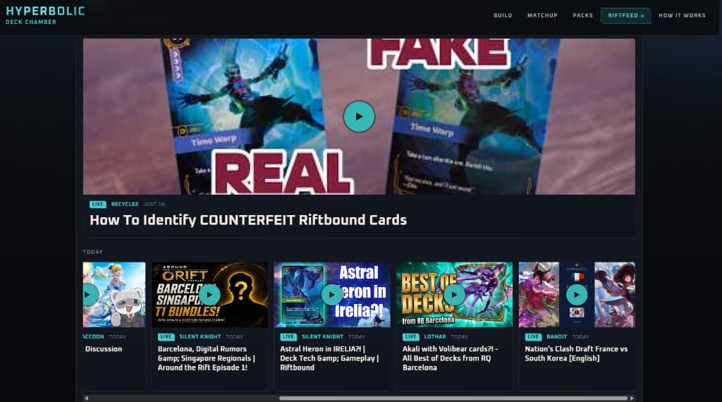 Hyperbolic Deck Chamber Riftfeed with live Riftbound video coverage